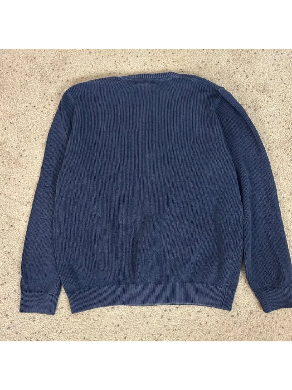 Vtg 90s Eddie Bauer Navy Ribbed Chunky Sweater Crewneck Cotton Large Tall Men's - Picture 3 of 4